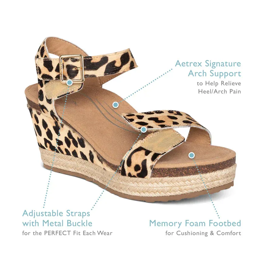 WOMEN'S AETREX SYDNEY QUARTER STRAP ESPADRILLE WEDGE | BLACK CUTOUT