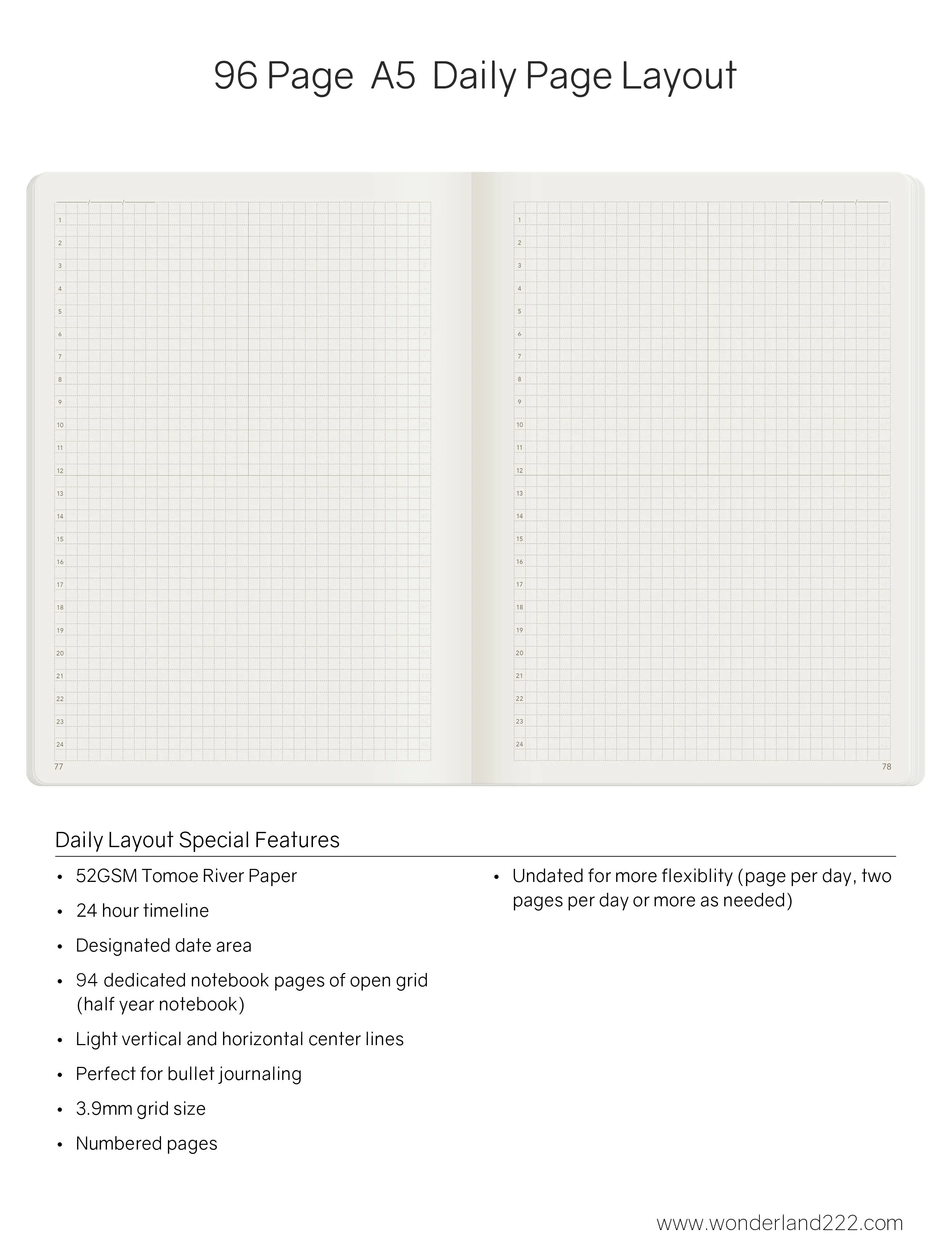 Wonderland222 2023 Edition A5 Notebook with 52gsm Tomoe River Paper, 96 pages