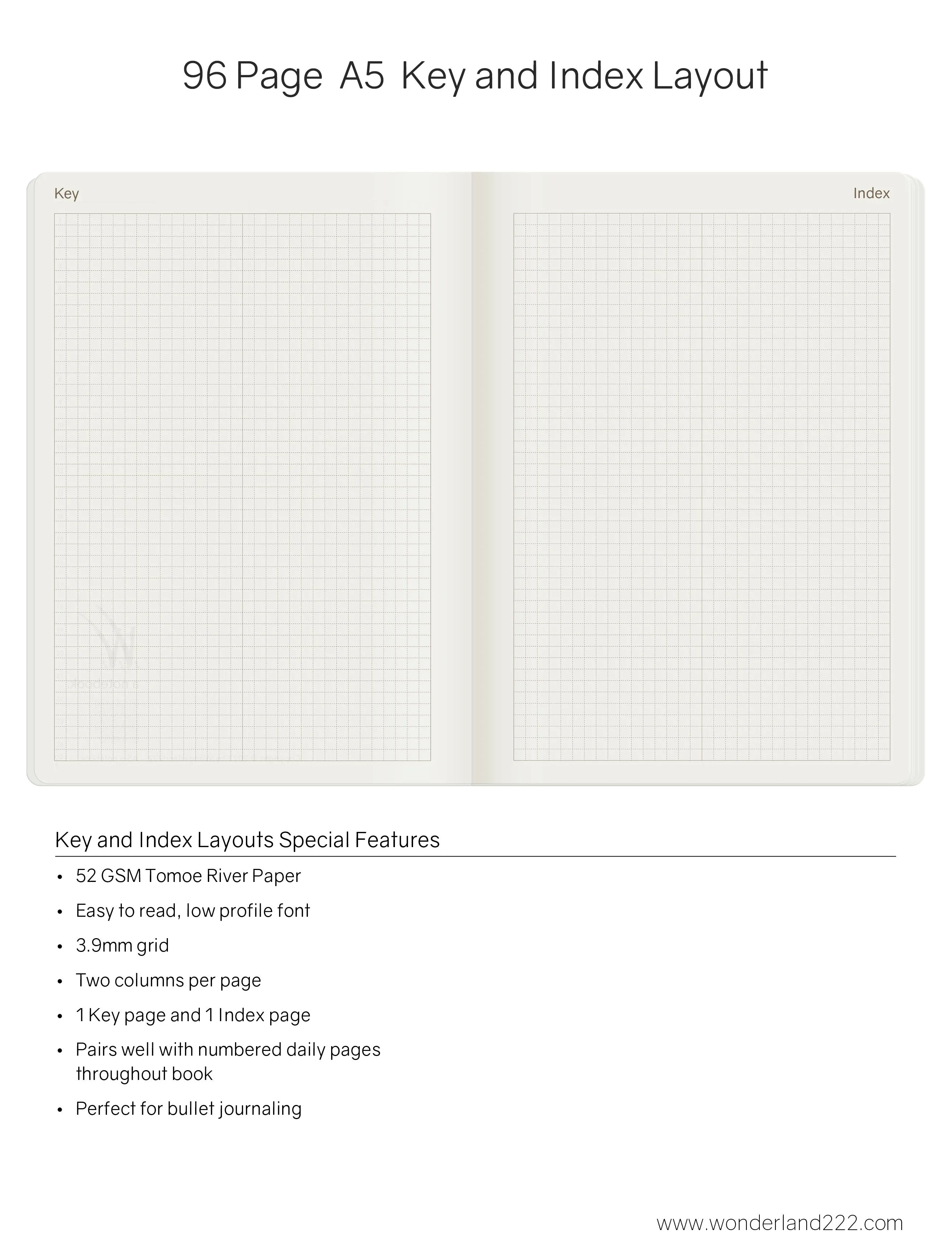 Wonderland222 2023 Edition A5 Notebook with 52gsm Tomoe River Paper, 96 pages