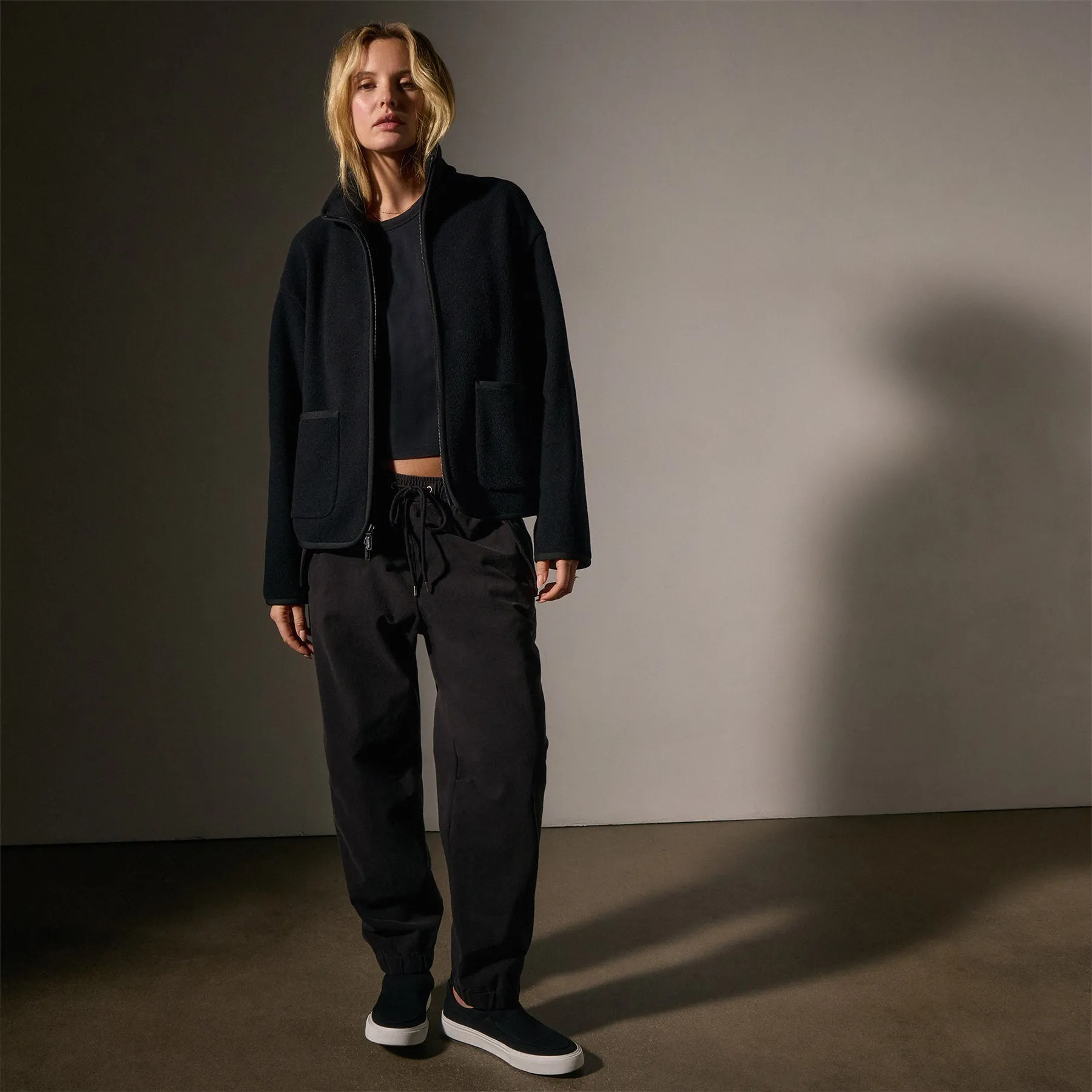 Wool Jersey Zip Up Jacket - Black