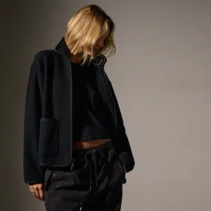Wool Jersey Zip Up Jacket - Black