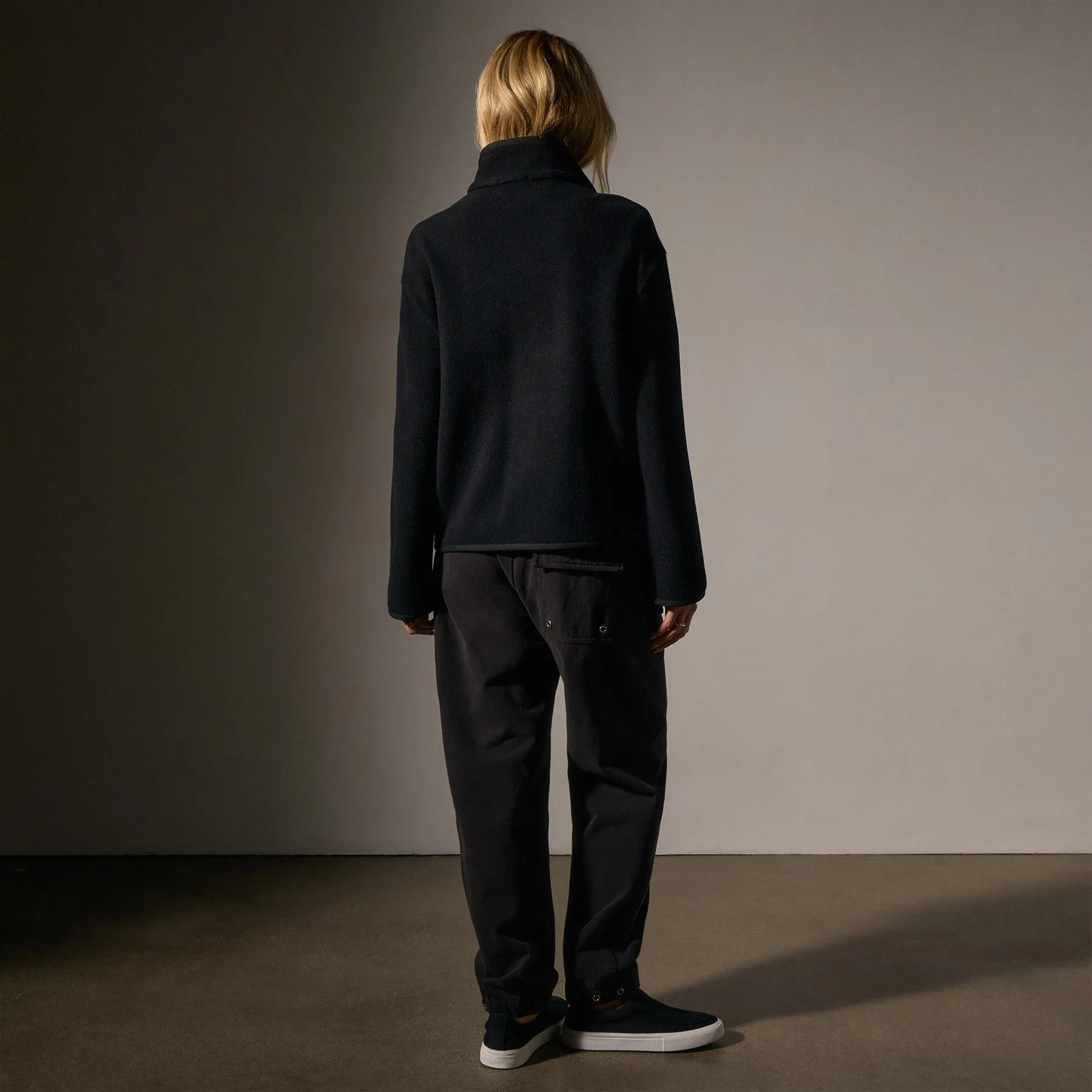 Wool Jersey Zip Up Jacket - Black